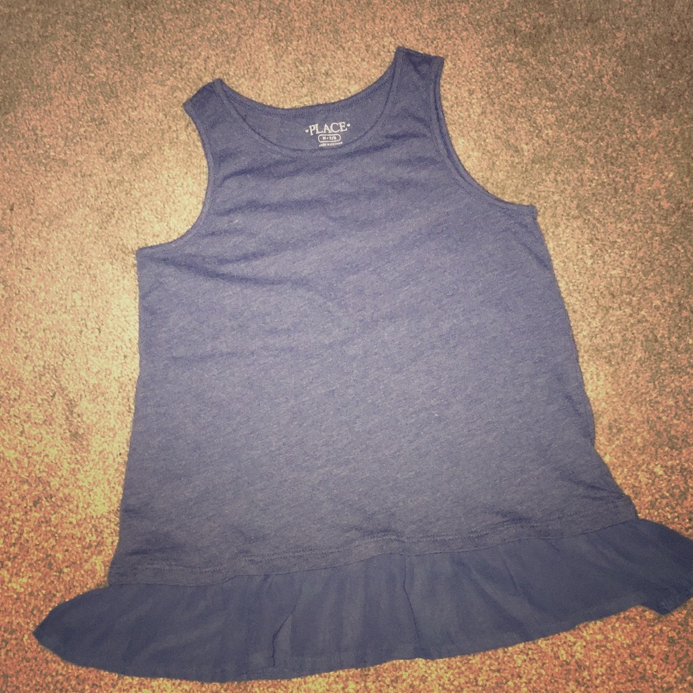 Blue cotton tank top with lace bottom